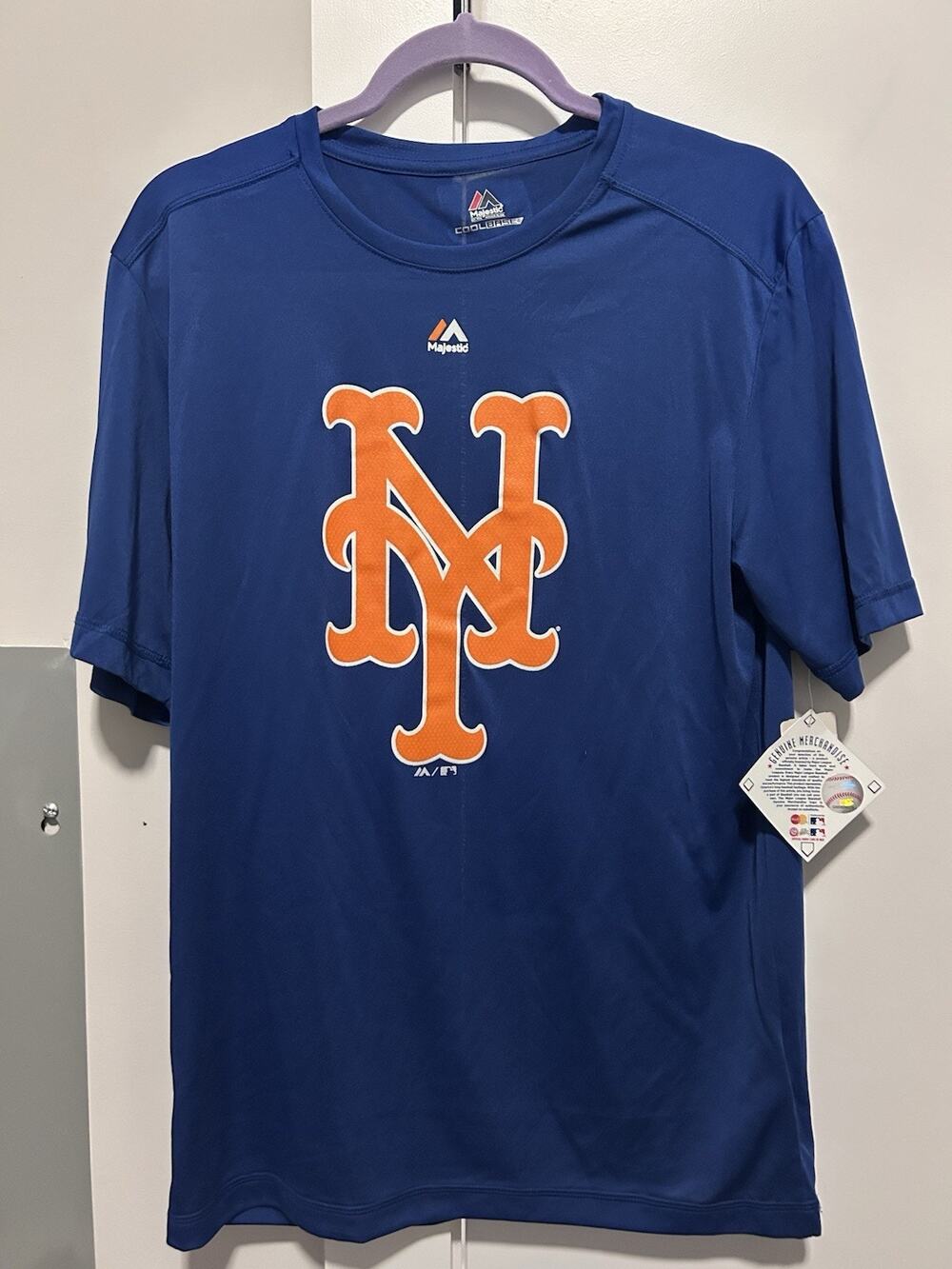 Majestic Men's New York Mets Synthetic Official Logo T-Shirt BLUE Medium